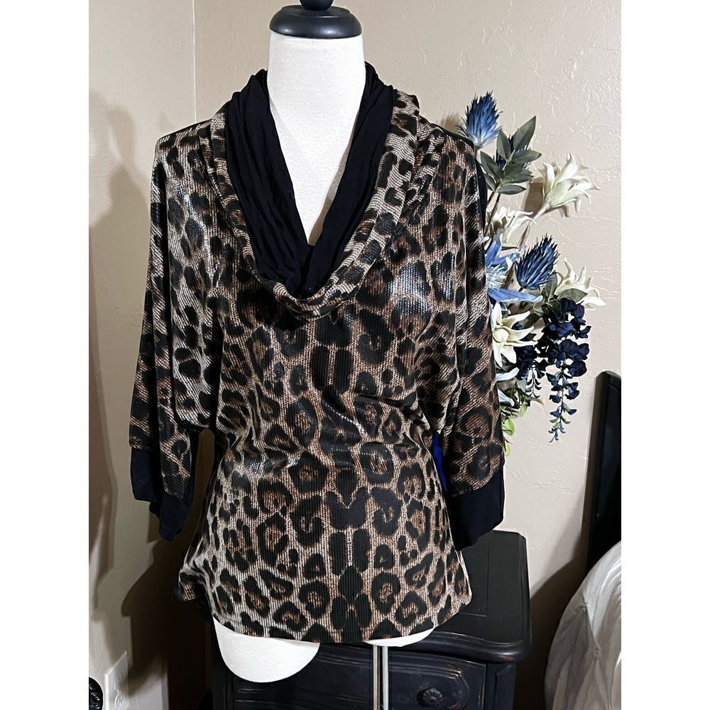 Alberto Makali Animal Print Butterfly Sleeve Cowl Neck Blouse Size X-Small